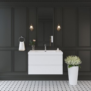 Whisen Floating Wall-Mounted Bathroom Vanity with Resin Sink, Water-Resistant Timber Cabinet and 2 Storage Drawers - 1 of 4