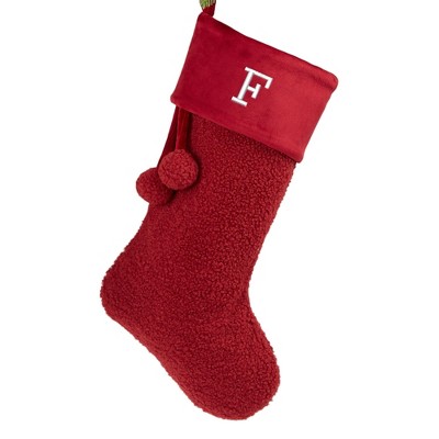 Personalization Mall Cozy Burgundy Shearling Embroidered Initial Christmas Stocking