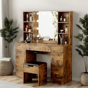 Makeup Vanity Desk with Mirror and LED Lights,Modern Dressing Table with Drawers & Adjustable Shelves - 1 of 4