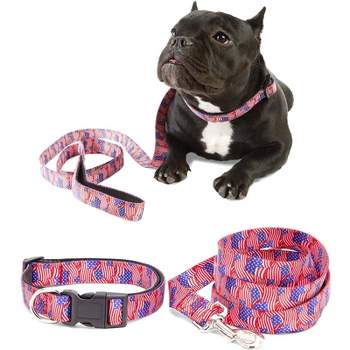 Zodaca 2 Piece Set American Flag Collar and Leash for Medium and Large Dogs