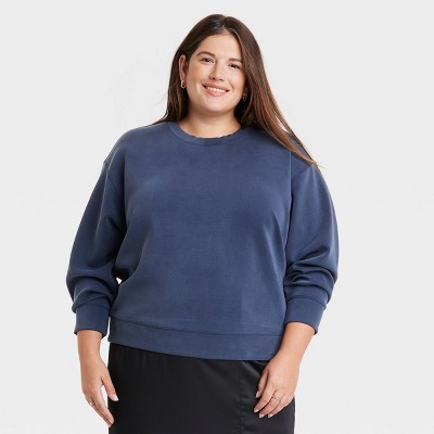 Lands' End Women's Plus Size Serious Sweats Raglan Sweatshirt - 1x - Deep  Sea Navy Multi Colorblock