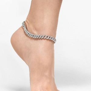 Adornia Silver Plated 10" 8mm Crystal Curb Chain Anklet - 1 of 3