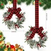 4 Pcs 9 Inch Cabinet Wreaths Red Berry with Red and Black Plaid Bow Farmhouse Holiday Xmas Party Decorations Elegant Style - 3 of 4