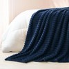 Attop  Navy Blue Striped Jacquard Fleece Throw Blanket - Breathable Lightweight All-Season Blanket - 3 of 4
