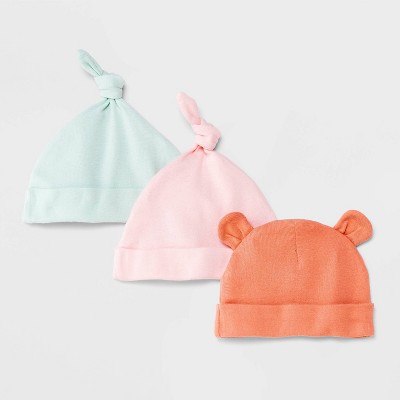 Image of Baby Girls' 3pk Basic Hat - Cloud Island™ Coral Pink Newborn