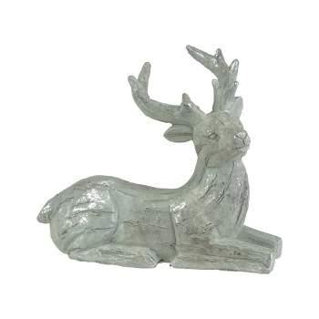 Northlight 7.5" Gray and Silver Faux Wood Grain Sitting Deer Christmas Figure