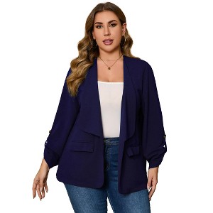 Womens Plus Size Blazers Business Casual Knit Blazer for Work Long Sleeve Shawl Lapel Blazer Suit Jackets - 1 of 4