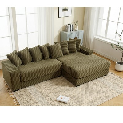 NicBex Couches for Living Room 2-Piece L-Shaped Sofa Corduroy Upholstered Sofa Left Chaise Daybed with Armrests and 8 Throw Pillows