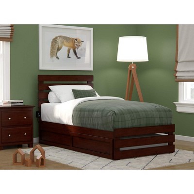 AFI Furnishings Oxford Twin Bed with Footboard and USB Turbo Charger with Twin Trundle in Walnut