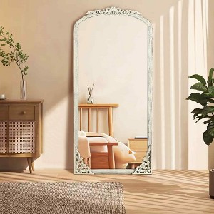 Lirago Arch Solid Wood Mirror Ornate Mirror Wall Mirror Retro Mirror with Carved Frame 67*28 Weathered White - 1 of 4