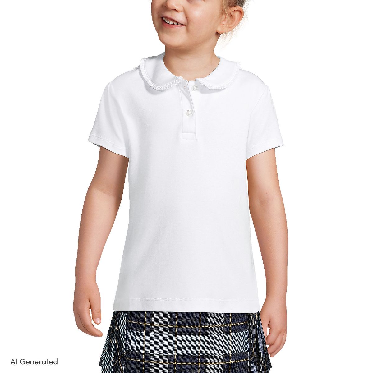 Lands' End Kids Short Sleeve Ruffled Peter Pan Collar Knit Shirt