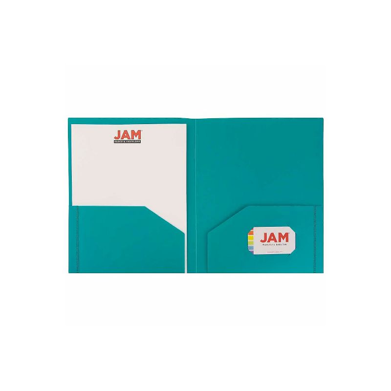 JAM Paper Heavy Duty Plastic Two-Pocket School Folders Teal Blue 108/Pack OX57401B, 3 of 6