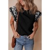 Amaryllis Women’s Ruffle Sleeve Contrast Trim Floral Embroidered Top Soft Knit Bodice T-Shirt- Medium ,Black - 2 of 4
