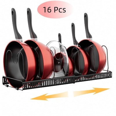 LunaLulinlk 16 Pcs Pot and Pan Lid Organizer, Divider and Expandable Pot Organizer Rack,for Kitchen Cabinet Cookware Storage Pot Rack, Black