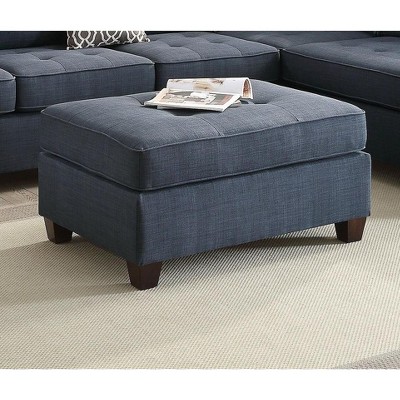 Alilang 36 Inch Dorris Linen Fabric Dark Blue Ottoman Plush Tufted Seat Living Room Brown Wooden Legs-Blue