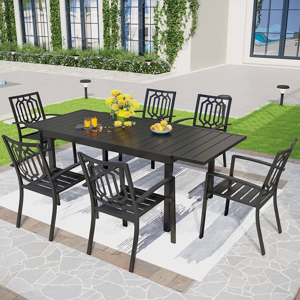 Photos - Garden Furniture 7pc Metal Patio Dining Set with Rectangular Expandable Table & 6 Chairs 