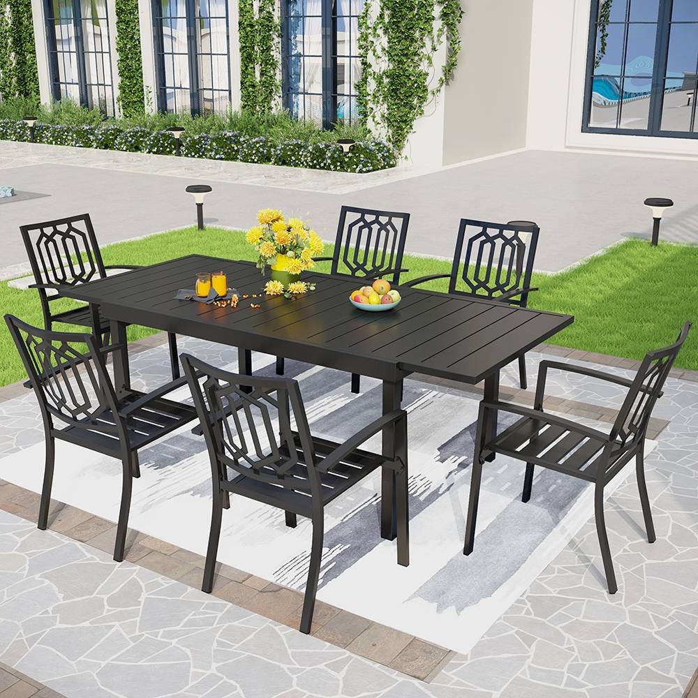 Photos - Dining Table Captiva Designs 7pc Metal Patio Dining Set with Rectangular Expandable Table & 6 Chairs: Outdoor Seating for Six