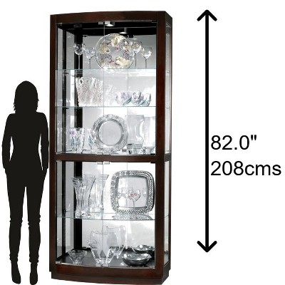 Transitional 36" Brown Lighted Curio Cabinet with Nickel Hardware