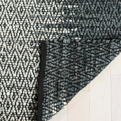 Gray and Cream Handmade Leather Flat Woven Area Rug