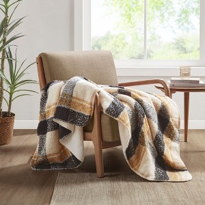 Kumasinova 50x60 Inch Plaid Faux Fur Throw Blanket,Chic Fluffy Blanket & Anthropologie Home Decor,Soft Throw Blankets for Bed&Couch - 1 of 4