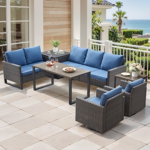 Belord 7PCS Outdoor Sectional Patio Furniture Set, All Weather Conversation with Swivel Patio Chair, Storage Box, L-Shape Sectional Sofa, Coffee Table - 1 of 4