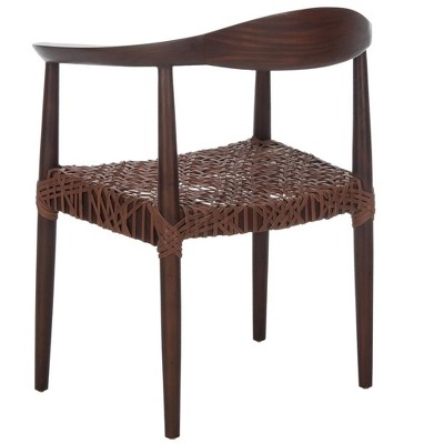 Juneau Mid-Century Walnut Brown Leather Accent Chair