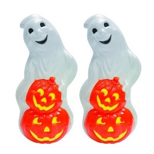 Union Products 56480 60-Watt Light Up Ghost & Pumpkin Halloween Outdoor Garden Statue Decoration Made from Blow-Molded Plastic, White/Orange (2 Pack) - 1 of 4