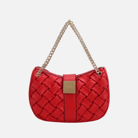 MKF Collection Solari Vegan Leather Women's Shoulder Bag Braided Chain by Mia K - Red