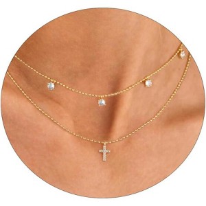 Gold Sideways Cross Necklace for Women, 14K Gold Plated Simple Everyday Choker - 1 of 4