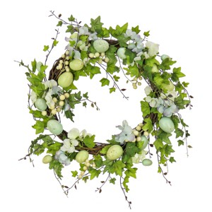22" Artificial Floral Spring Wreath with Ivy and Pastel Eggs - National Tree Company - 1 of 3