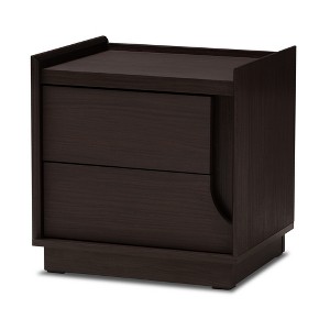 Larsine Finished 2 Drawer Nightstand Brown - Baxton Studio: Modern Design, Cut-Out Handles, Engineered Wood - 1 of 4