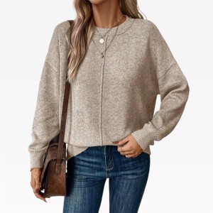 Wonens Pullover Sweaters Batswing Sleeve Crew Neck Trendy Lightweight Sweater Loose Fit Front Pleated Sweater Rib Knit Jumper for Fall - 1 of 4