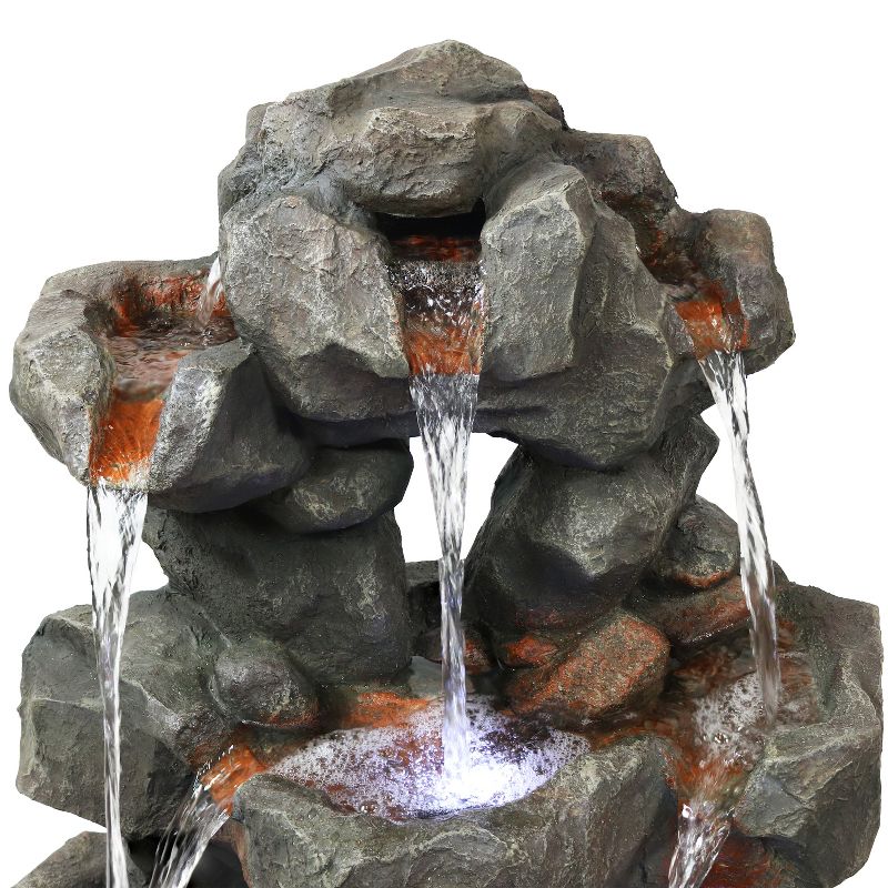Sunnydaze 32"H Electric Fiberglass and Polyresin Layered Rock Waterfall Outdoor Water Fountain with LED Lights, 6 of 13