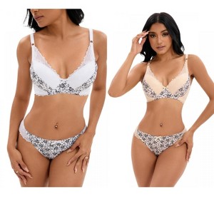 INSPIRE CHIC 2 Pcs Women's Floral Mesh Push-Up Underwire Lace Bra and Underwear Sets - 1 of 4