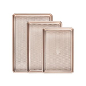 Itopfox Nonstick Cookie Sheet Pan Set of 3, Heavy Duty Baking Trays with Diamond Texture, Oven Safe for Even Baking, Elegant Champagne Gold Finish - 1 of 4