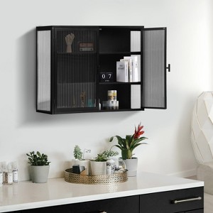Black Wall-Mounted Double Glass Door Cabinet Bathroom Storage Cabinet with Detachable Shelves Versatile Kitchen Pantry Sideboard for Office and Dinin - 1 of 4