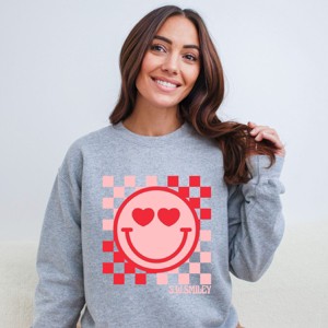 S.W.Smiley Checkered Heart Eyes Smiley -  Women's Graphic Sweatshirt - 1 of 4