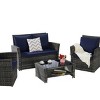 Outdoor Sofa Set, 4 Pcs Rattan Wicker Sofa, Sofa Set with Armrest Chairs and Tempered Glass Coffee Table, Sofas with Cushions-Coolbibila - 3 of 4