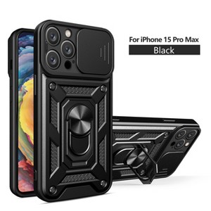 Reiko Kickstand Ring Holder with Slide Camera Cover TPU Magnetic Car Mount for APPLE IPHONE 15 PRO MAX In Black - 1 of 4