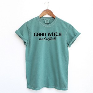 Simply Sage Market Women's Good Witch Bad Attitude Short Sleeve Garment Dyed Tee - 1 of 2