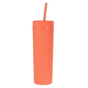 Unique Bargains Skinny Tumbler with Lids and Straws 16 OZ - 1 of 4
