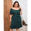 WhizMax Women's Casual Plus Size Square Neck Dress Short Sleeve Dress High Waist Ruffle Summer Midi Dress with Belt - 4 of 4