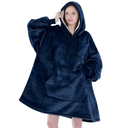 Pavilia Faux Shearling Wearable Blanket Hoodie, Cozy Oversized Hooded Sweatshirt Adults, Warm ...