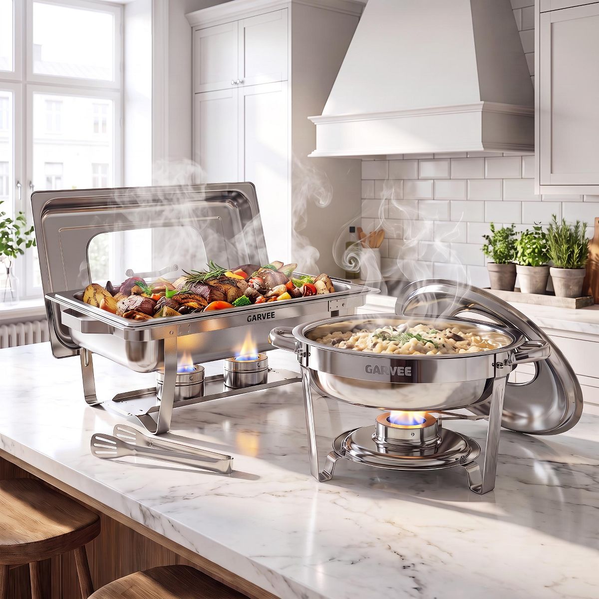 Garvee 8QT Rectangular & 5QT Round Chafing Dishes for Buffet