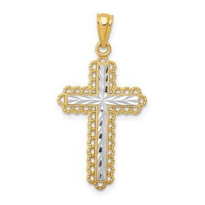 Black Bow Jewelry 14k Yellow Gold & White Rhodium Diamond-Cut Cross Pendant, 16 x 32mm - 1 of 4