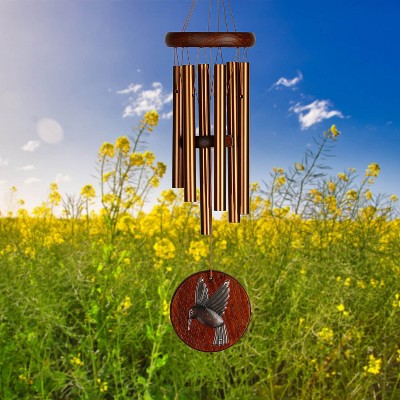 Teak and Copper Hummingbird Wind Chime for Outdoor Decor