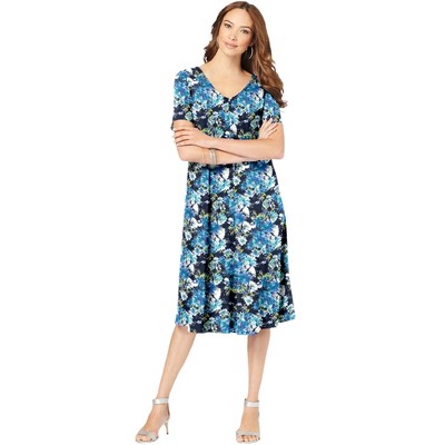Roaman's Women's Plus Size Ultrasmooth V Neck Swing Dress