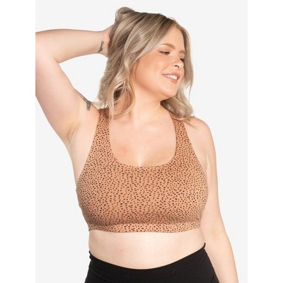 Leading Lady The Serena - Cotton Wirefree Sports Bra in Mocha Leo Dot,  Size: 56DDFG