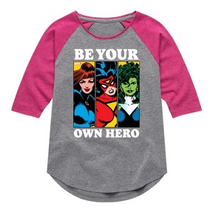Girls' - Marvel - Be Your Own Hero Shirt Tail Raglan Graphic T-shirt - 1 of 4