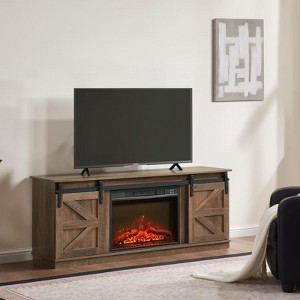 Aukfa Distressed Fireplace TV Stand for TVs up to 65-Inch, with Sliding Barn Doors, Cabinets & Storage Shelves - 1 of 4